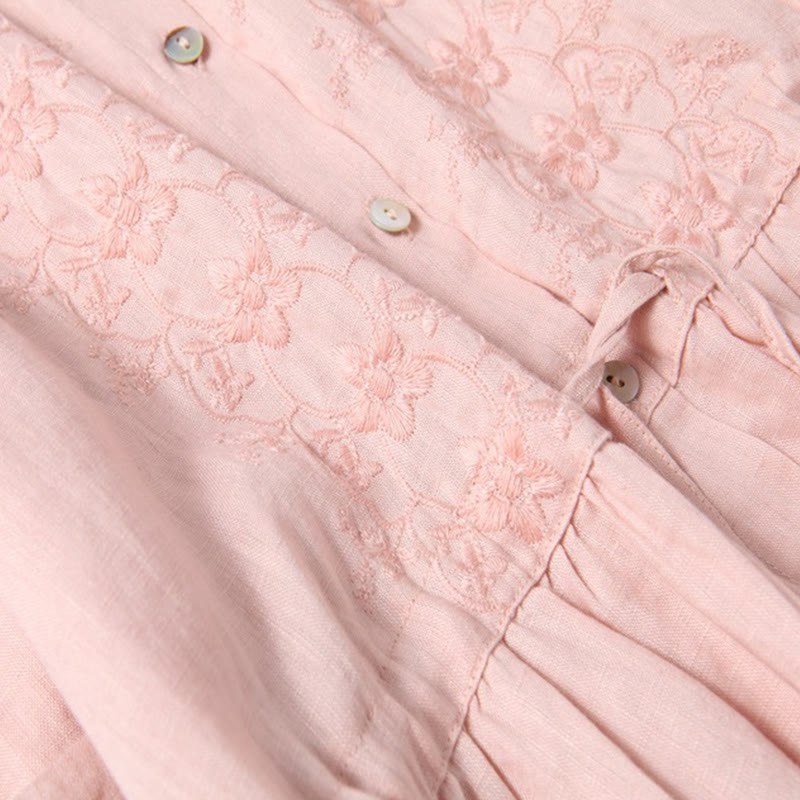 Tactile Cotton Linen Long-Sleeve Grounding Midi Dress