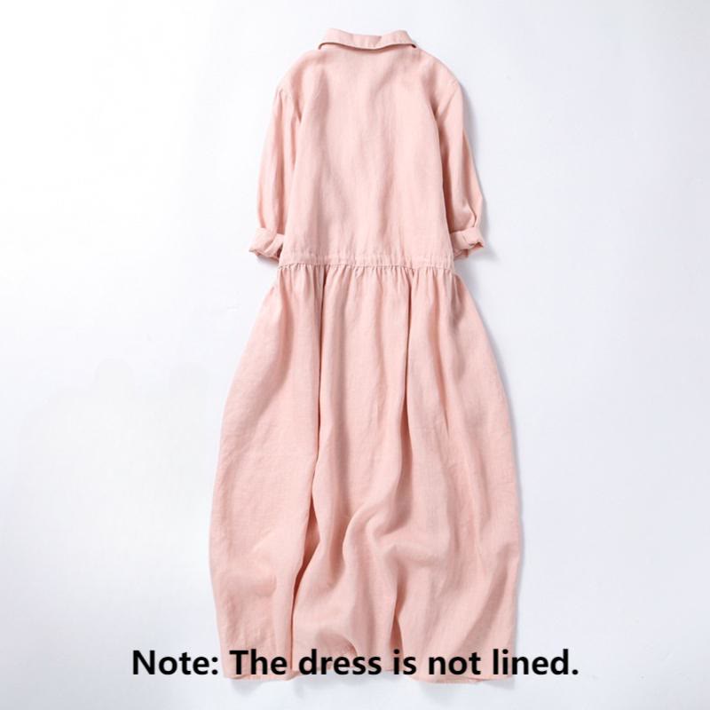 Tactile Cotton Linen Long-Sleeve Grounding Midi Dress