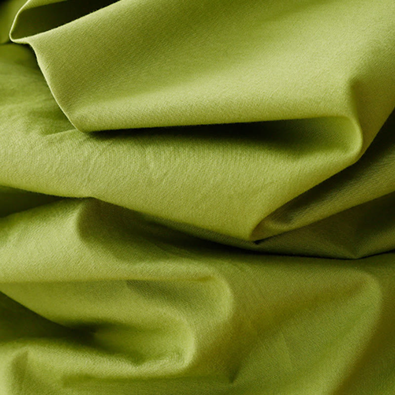 Vintage Lace-Up Simple Design Cotton Linen Three Quarter Puff Sleeve Midi Dress With Pockets