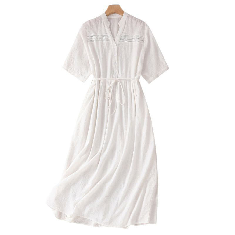 Cotton Jacquard V-Neck Mindful Midi Dress with Pockets
