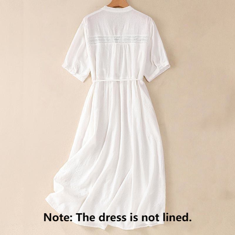 Cotton Jacquard V-Neck Mindful Midi Dress with Pockets