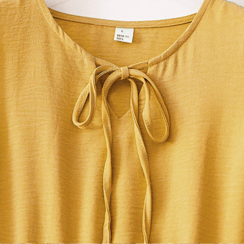 Casual Plain Handmade Lace-up Midi Dress Cotton Linen Sleeveless Dress With Pockets