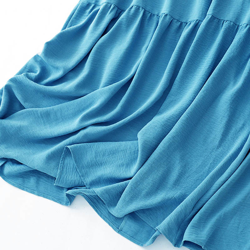 Casual Plain Handmade Lace-up Midi Dress Cotton Linen Sleeveless Dress With Pockets