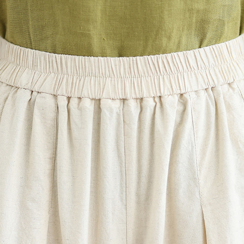 Commute Simple Lace Design 7-8 Length Women's Wide Leg Cotton Linen Pants With Pockets