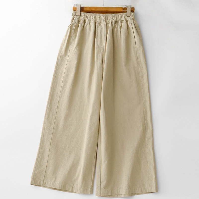 Spring Commute Solid Color High Waist Women's Wide Leg Cotton Linen Pants With Pockets