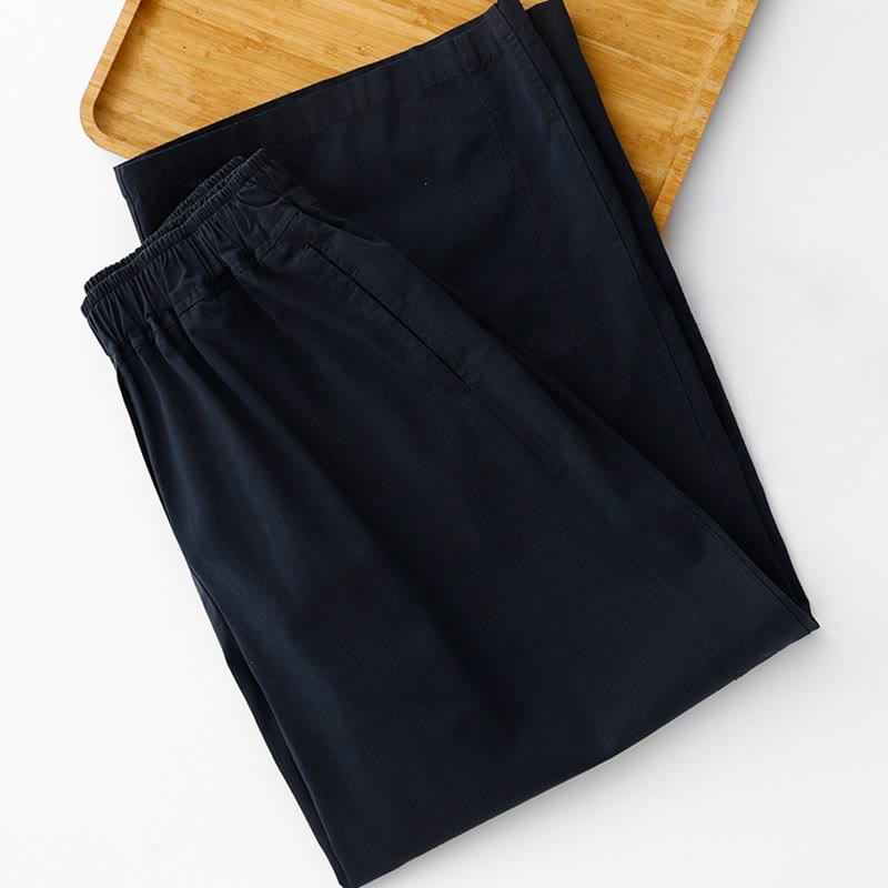 Spring Commute Solid Color High Waist Women's Wide Leg Cotton Linen Pants With Pockets