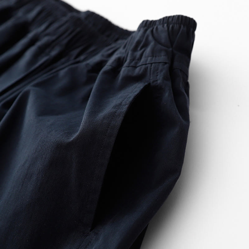Spring Commute Solid Color High Waist Women's Wide Leg Cotton Linen Pants With Pockets