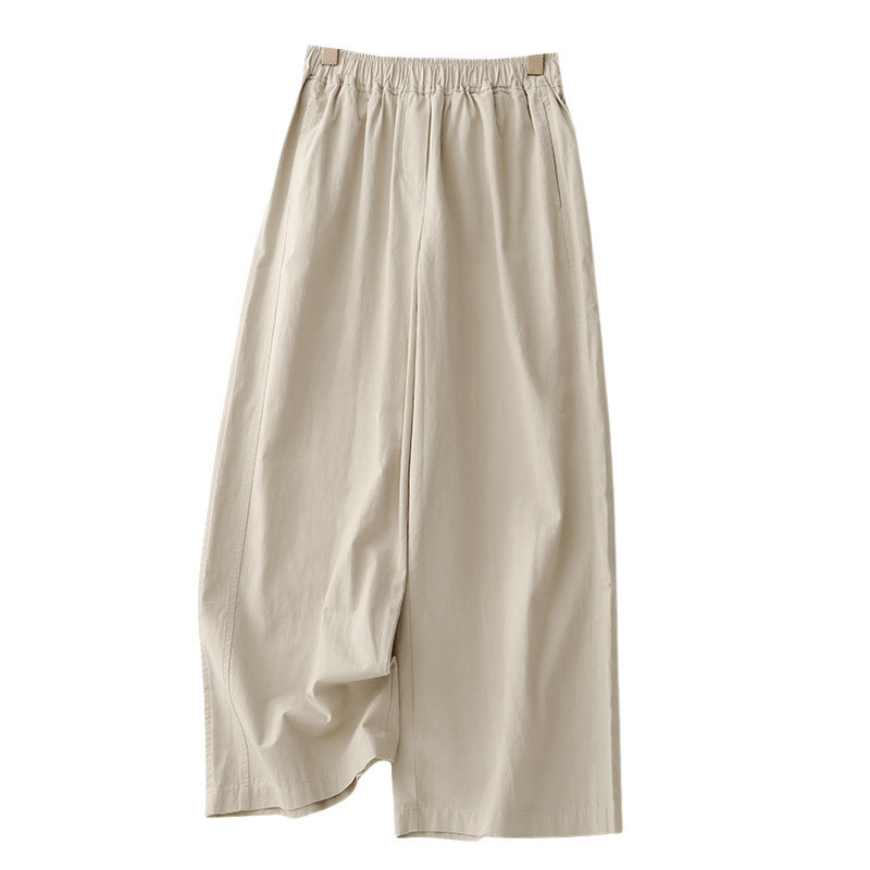 Spring Commute Solid Color High Waist Women's Wide Leg Cotton Linen Pants With Pockets