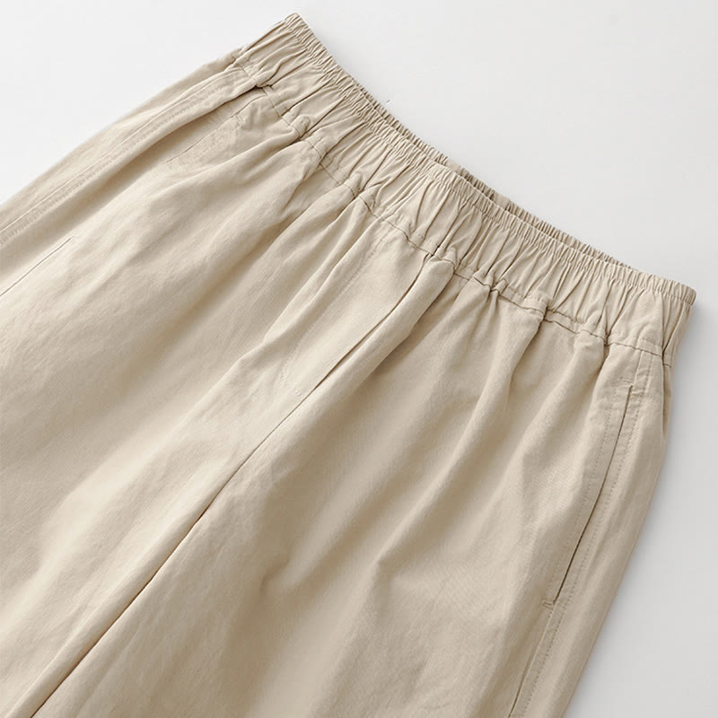 Spring Commute Solid Color High Waist Women's Wide Leg Cotton Linen Pants With Pockets