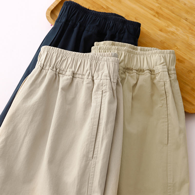 Spring Commute Solid Color High Waist Women's Wide Leg Cotton Linen Pants With Pockets