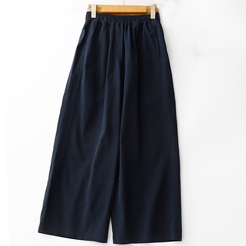 Spring Commute Solid Color High Waist Women's Wide Leg Cotton Linen Pants With Pockets