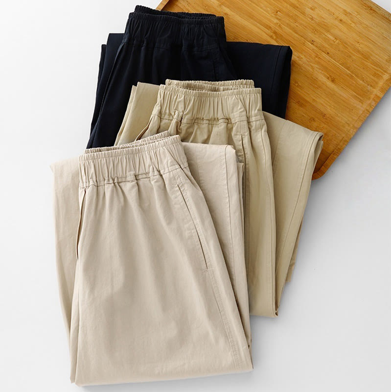 Spring Commute Solid Color High Waist Women's Wide Leg Cotton Linen Pants With Pockets