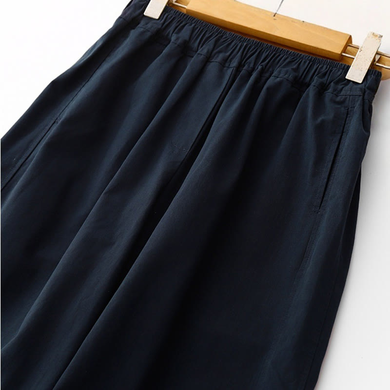 Spring Commute Solid Color High Waist Women's Wide Leg Cotton Linen Pants With Pockets