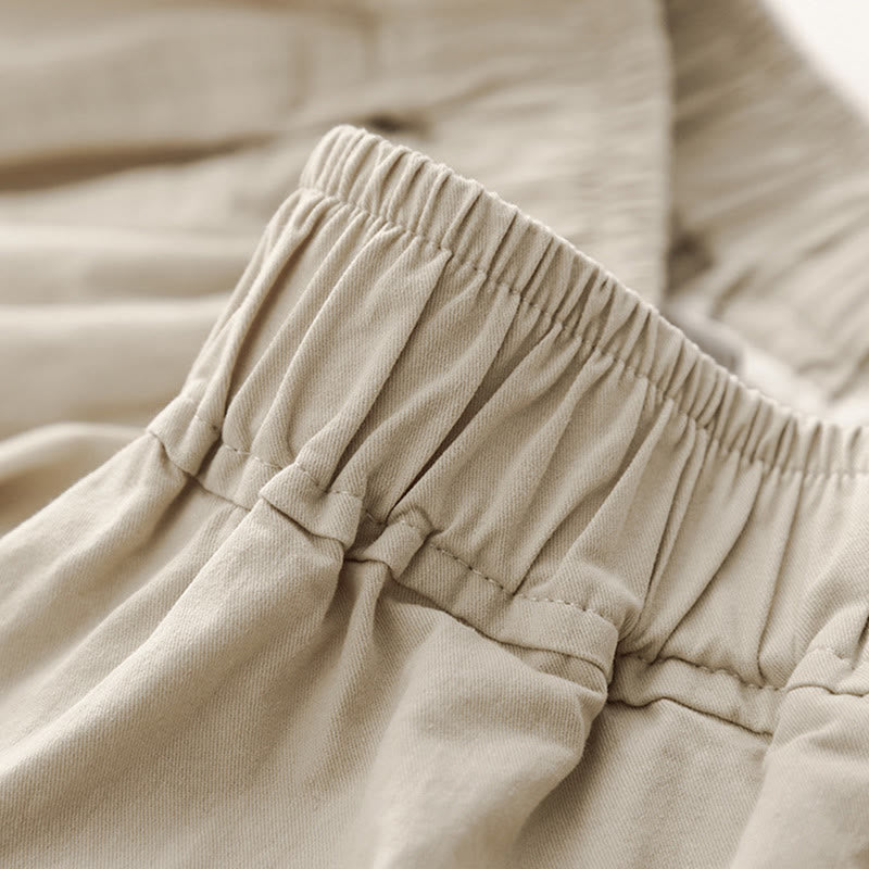 Spring Commute Solid Color High Waist Women's Wide Leg Cotton Linen Pants With Pockets