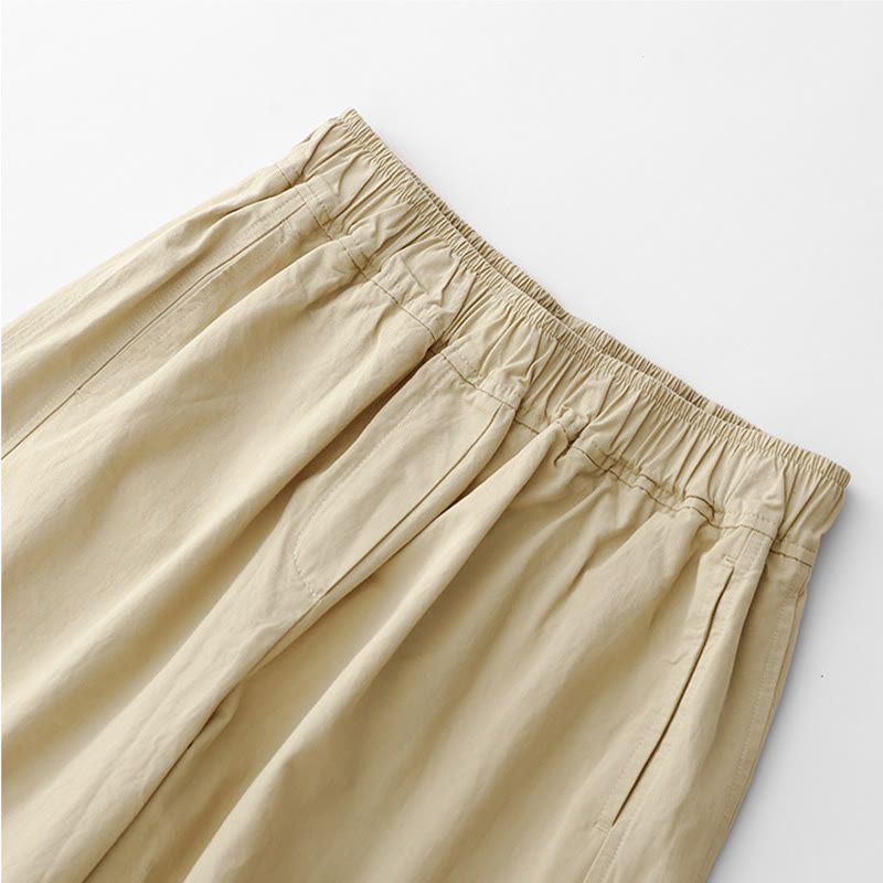 Spring Commute Solid Color High Waist Women's Wide Leg Cotton Linen Pants With Pockets