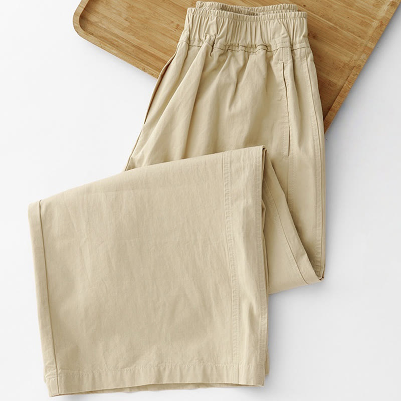 Spring Commute Solid Color High Waist Women's Wide Leg Cotton Linen Pants With Pockets