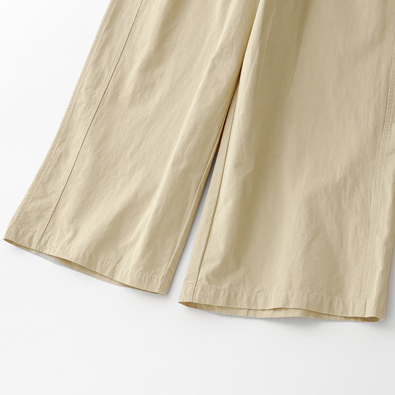 Spring Commute Solid Color High Waist Women's Wide Leg Cotton Linen Pants With Pockets