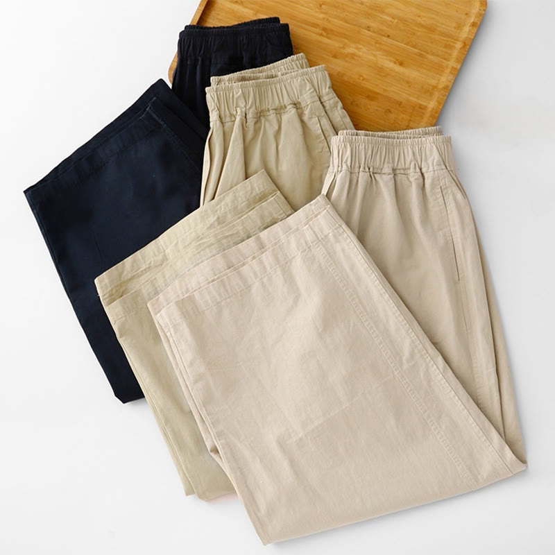 Spring Commute Solid Color High Waist Women's Wide Leg Cotton Linen Pants With Pockets