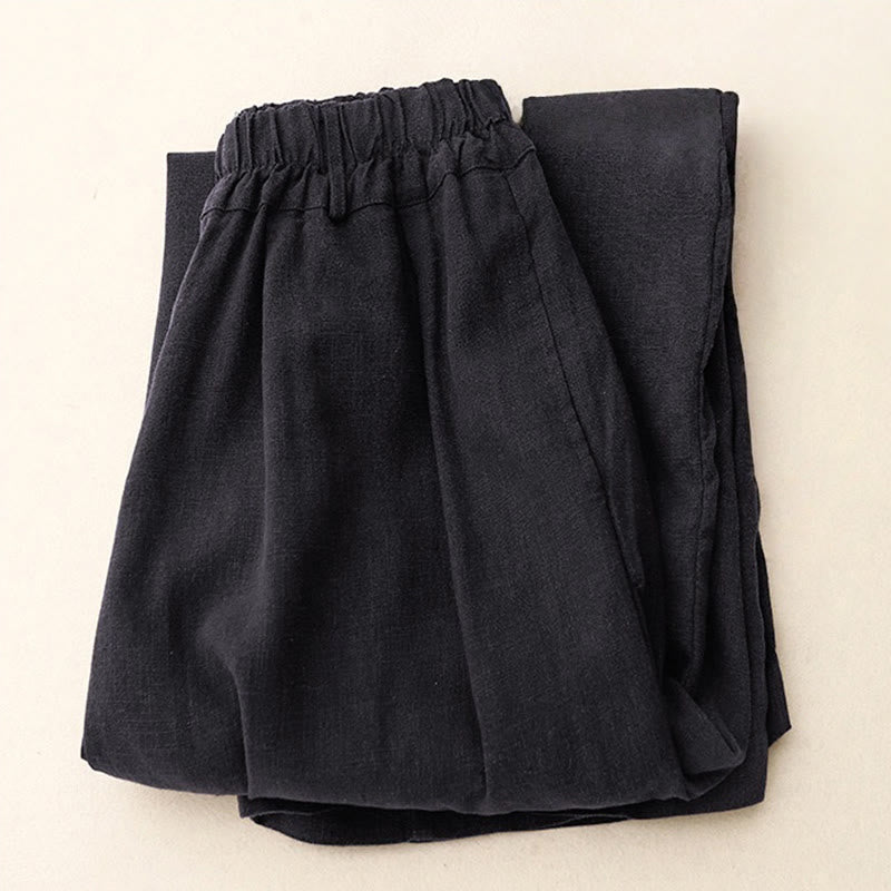 Breathable Cotton Wide-Leg Meditation Pants with Pockets