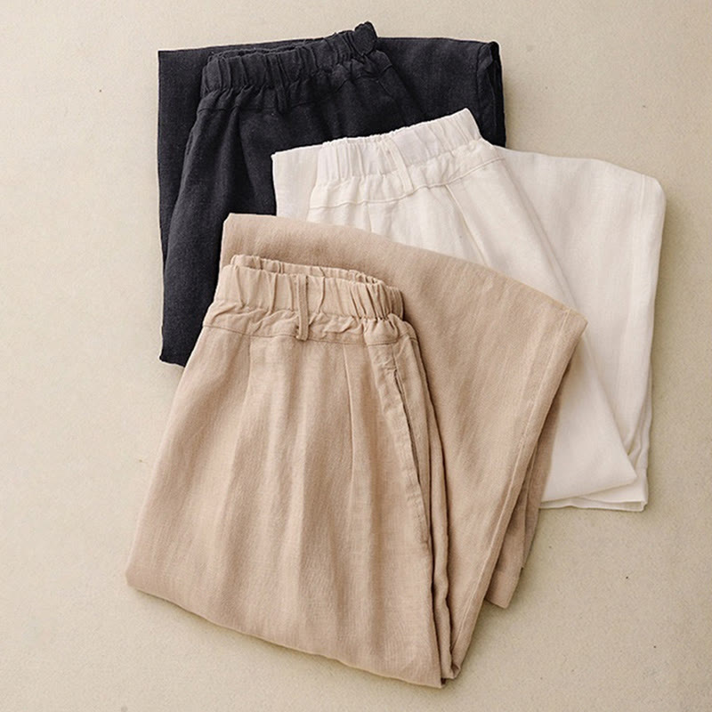 Breathable Cotton Wide-Leg Meditation Pants with Pockets