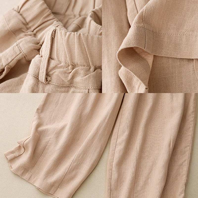 Breathable Cotton Wide-Leg Meditation Pants with Pockets