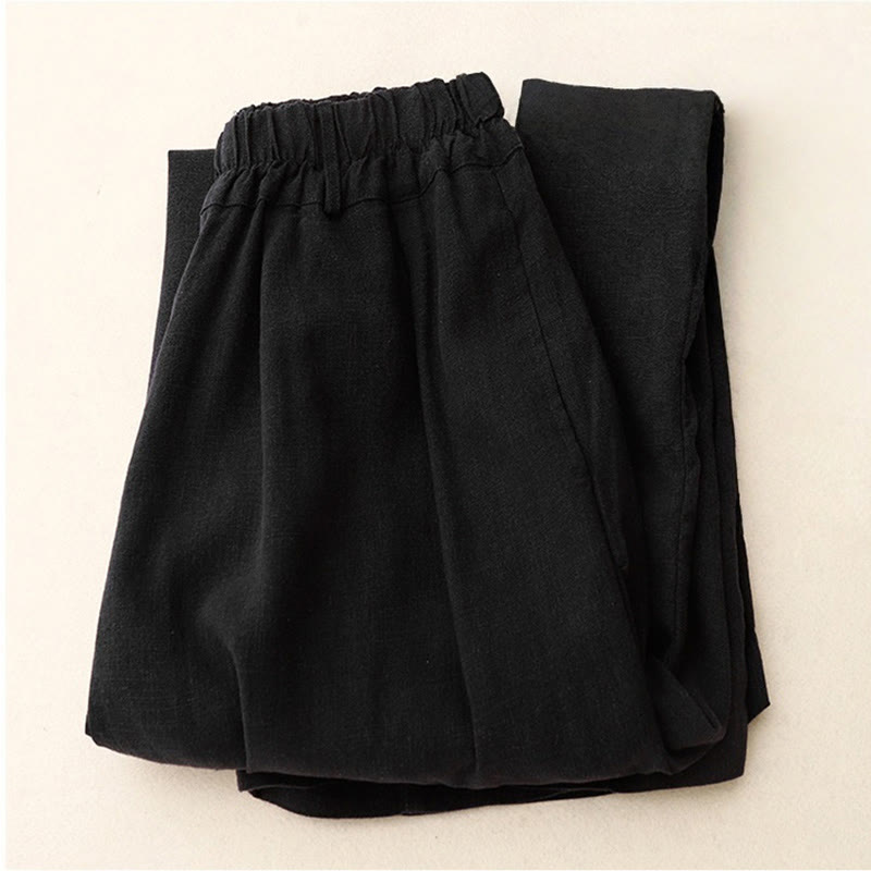 Breathable Cotton Wide-Leg Meditation Pants with Pockets