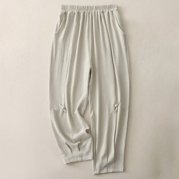 Tactile Cotton Linen Frog-Button Cropped Harem Meditation Pants