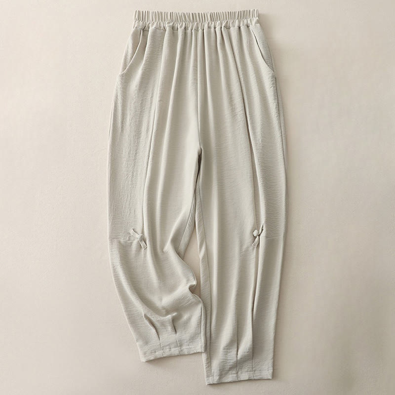 Tactile Cotton Linen Frog-Button Cropped Harem Meditation Pants