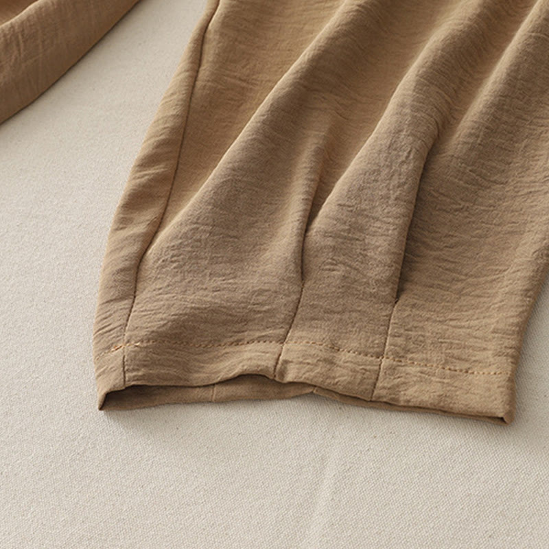 Tactile Cotton Linen Frog-Button Cropped Harem Meditation Pants
