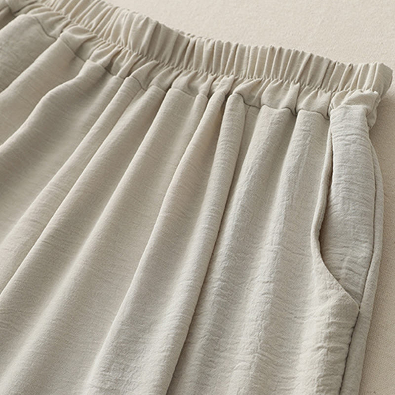 Tactile Cotton Linen Frog-Button Cropped Harem Meditation Pants