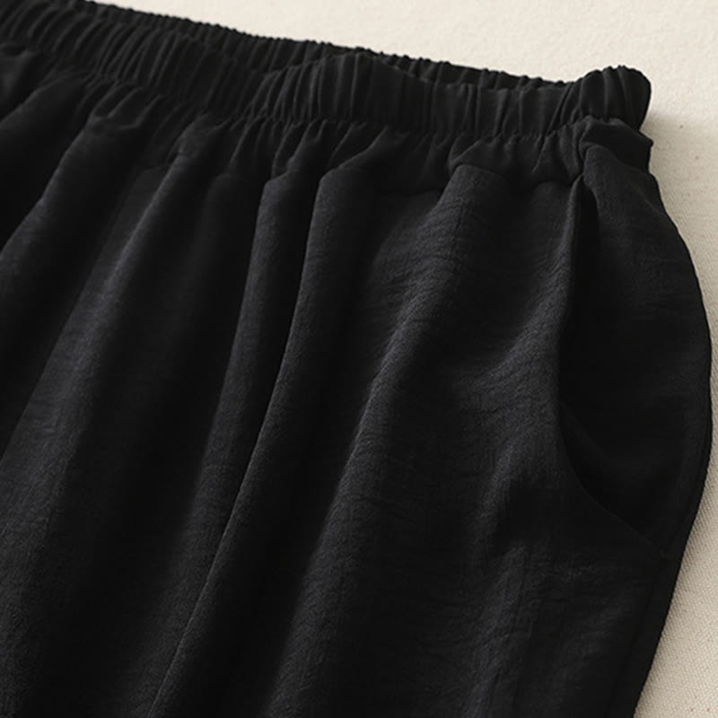 Tactile Cotton Linen Frog-Button Cropped Harem Meditation Pants