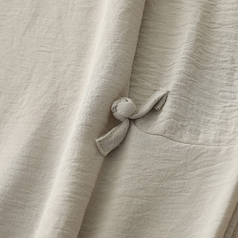 Tactile Cotton Linen Frog-Button Cropped Harem Meditation Pants