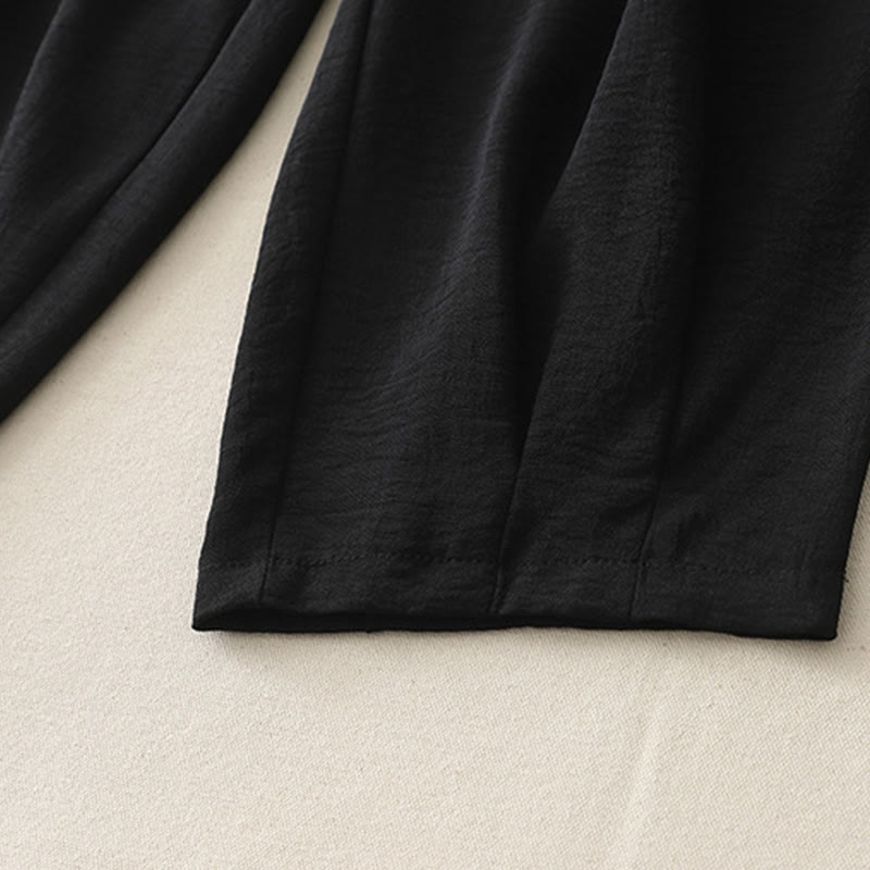 Tactile Cotton Linen Frog-Button Cropped Harem Meditation Pants