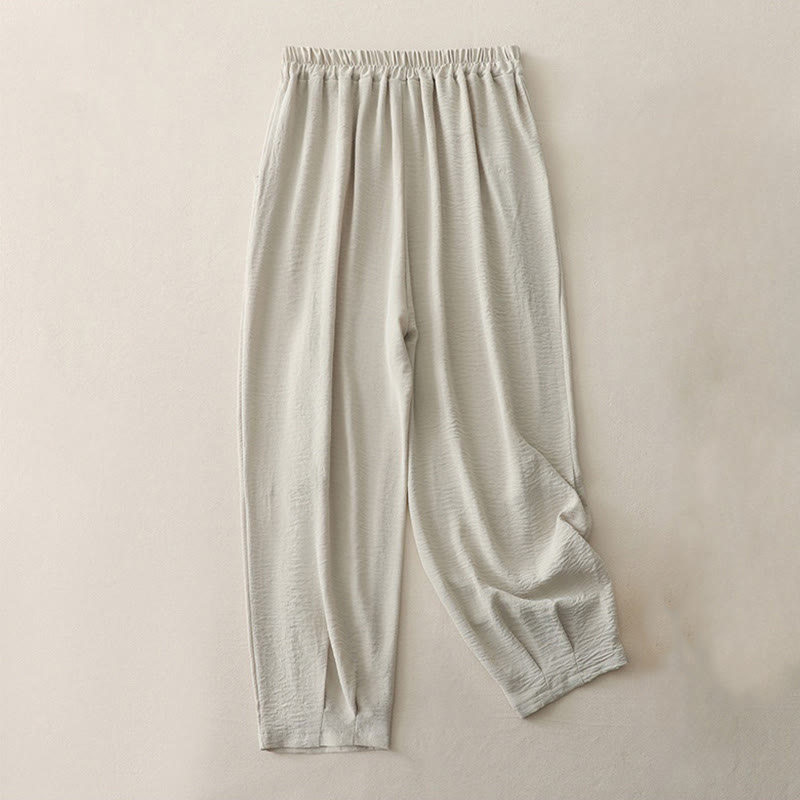 Tactile Cotton Linen Frog-Button Cropped Harem Meditation Pants