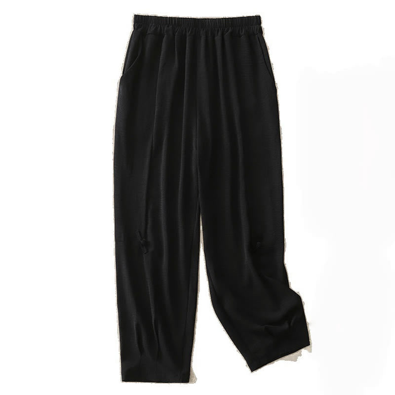 Tactile Cotton Linen Frog-Button Cropped Harem Meditation Pants