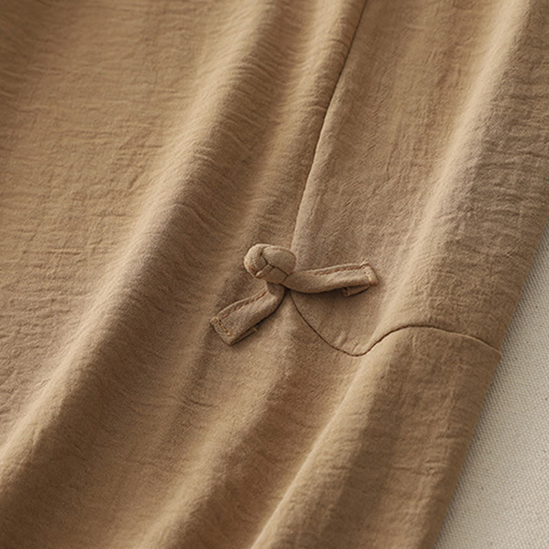 Tactile Cotton Linen Frog-Button Cropped Harem Meditation Pants