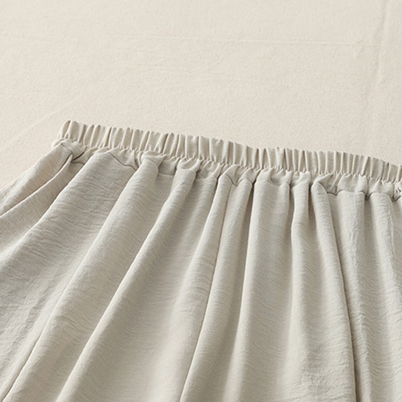 Tactile Cotton Linen Frog-Button Cropped Harem Meditation Pants