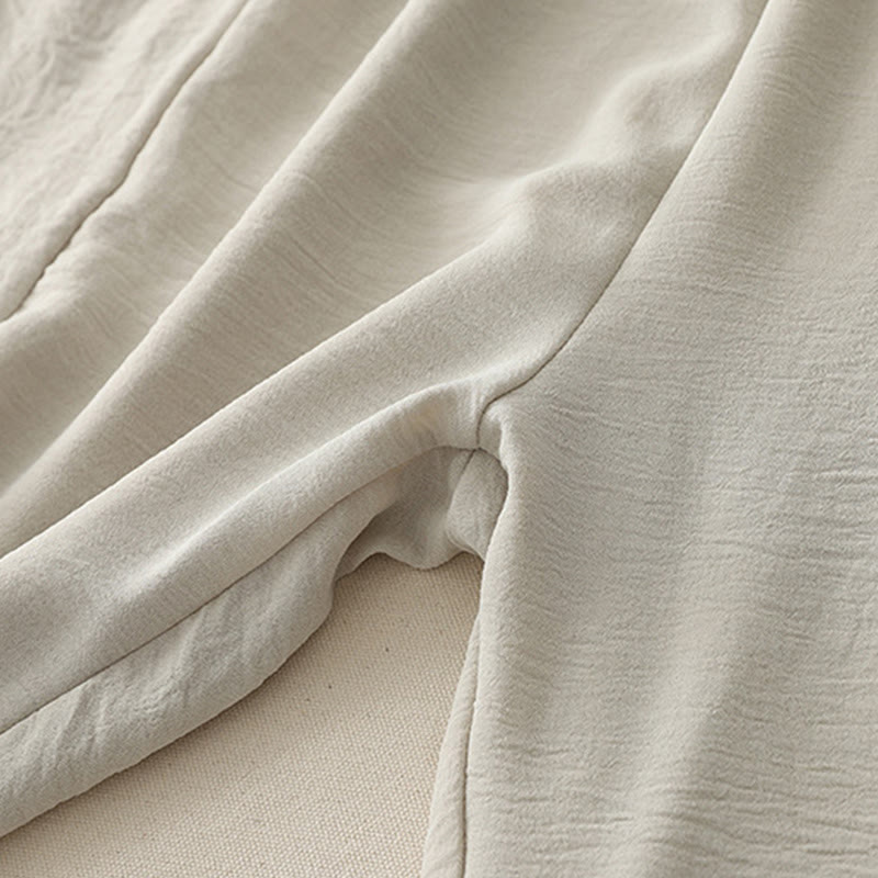 Tactile Cotton Linen Frog-Button Cropped Harem Meditation Pants