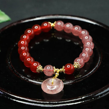 Strawberry Quartz and Red Agate Ping An Kou Beaded Energy Bracelet