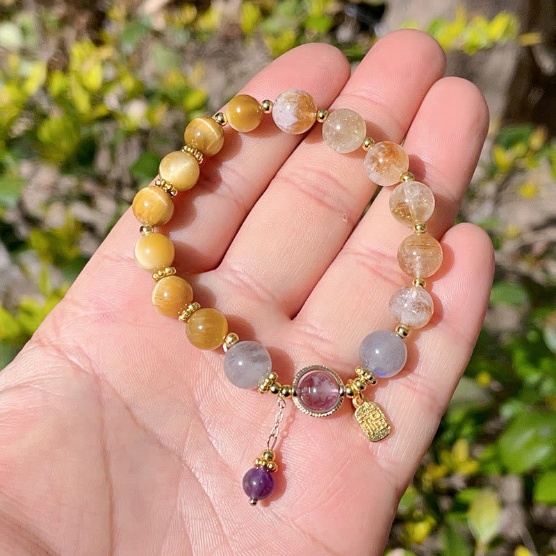 Natural Citrine Tiger Eye Fu Character Prosperity Bracelet