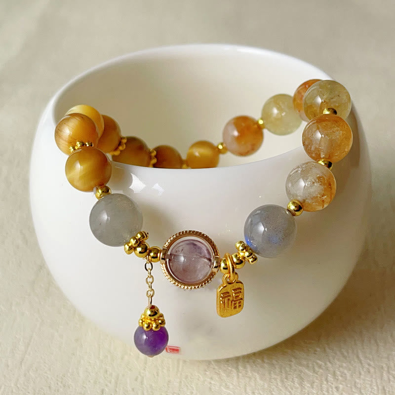 Natural Citrine Tiger Eye Fu Character Prosperity Bracelet