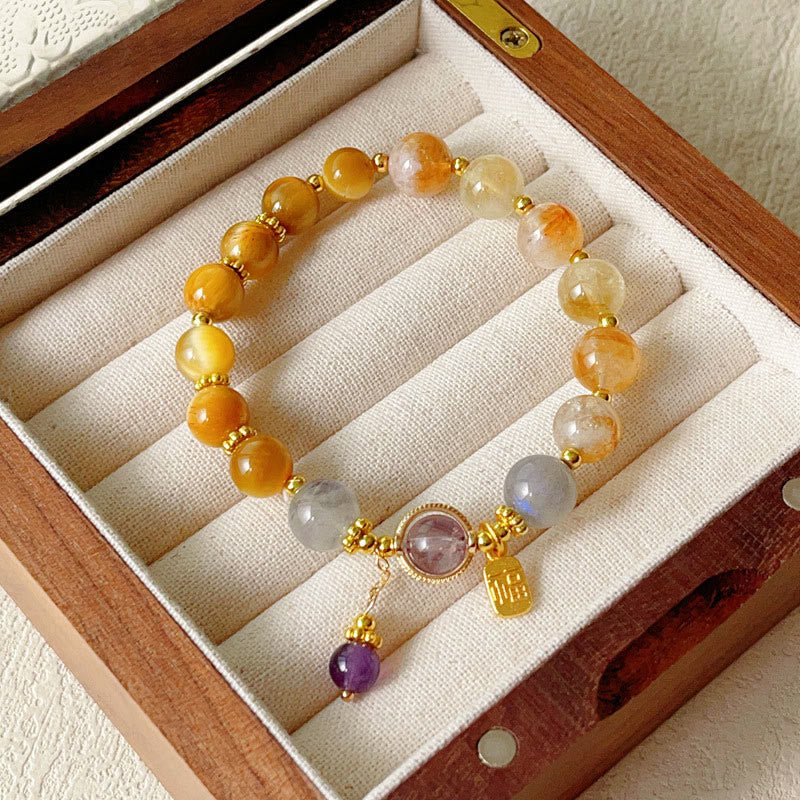 Natural Citrine Tiger Eye Fu Character Prosperity Bracelet