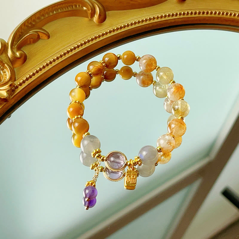 Natural Citrine Tiger Eye Fu Character Prosperity Bracelet