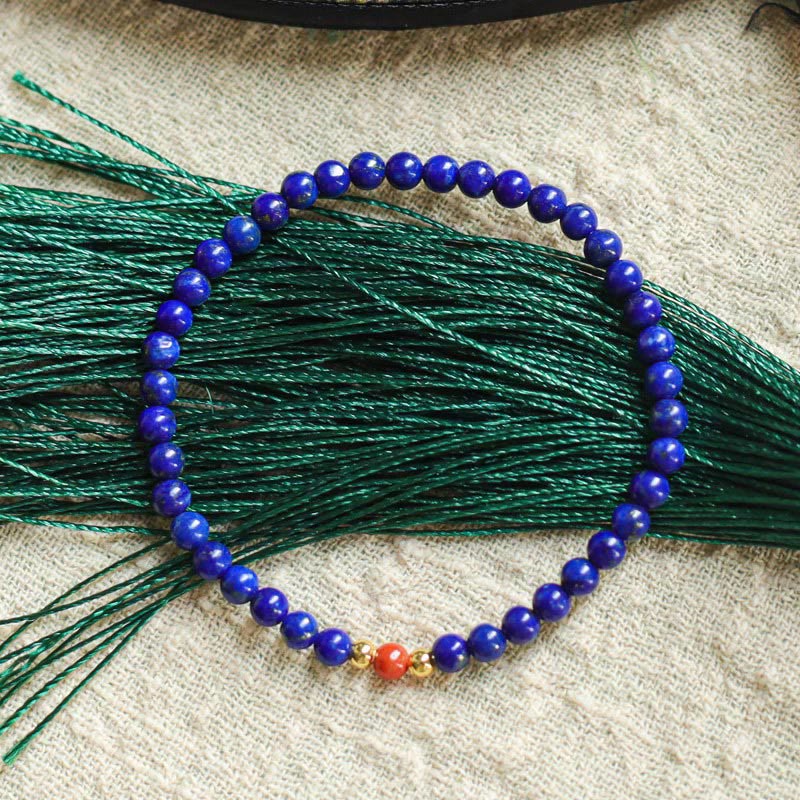 Ultra-Thin Lapis Lazuli and Cinnabar Small Bead Minimalist Bracelet
