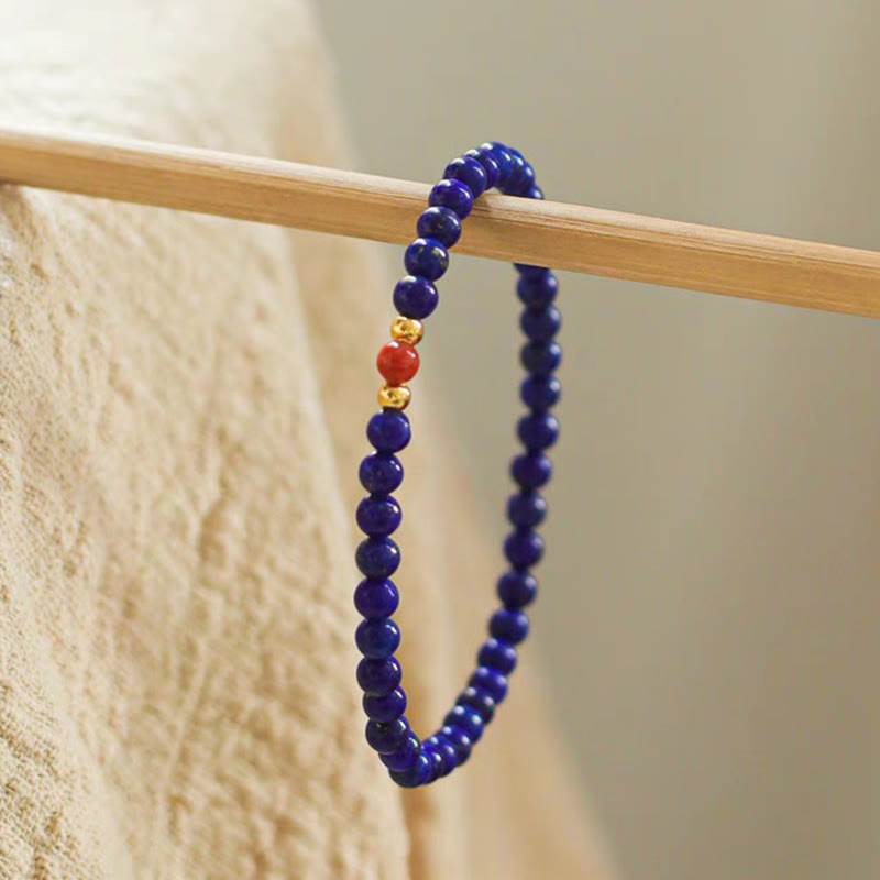 Ultra-Thin Lapis Lazuli and Cinnabar Small Bead Minimalist Bracelet