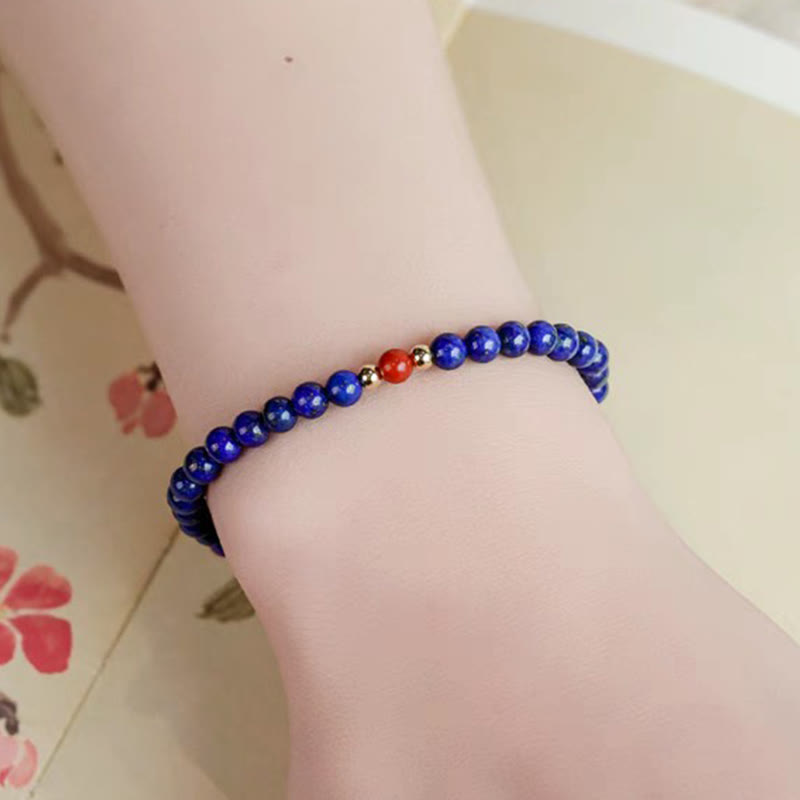 Ultra-Thin Lapis Lazuli and Cinnabar Small Bead Minimalist Bracelet