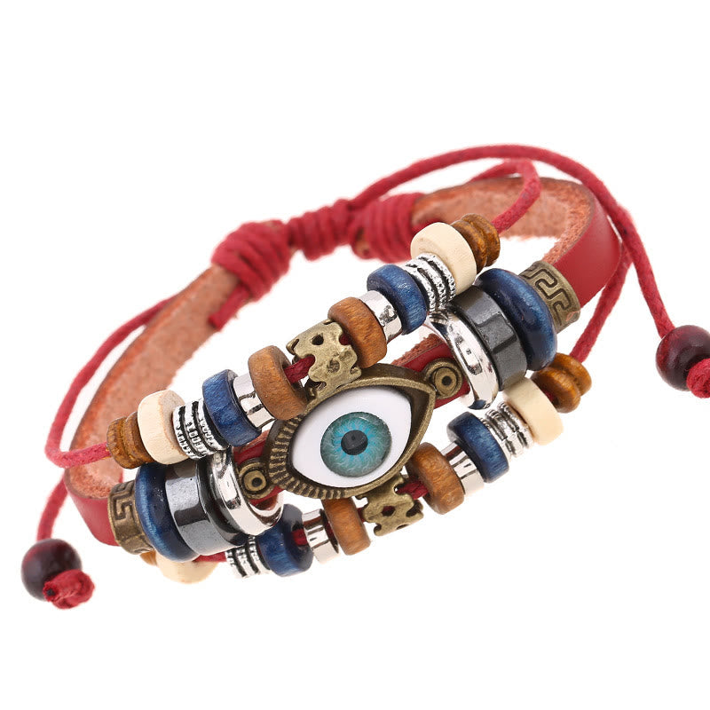 Tibetan Evil Eye Leather Adjustable Protection Bracelet