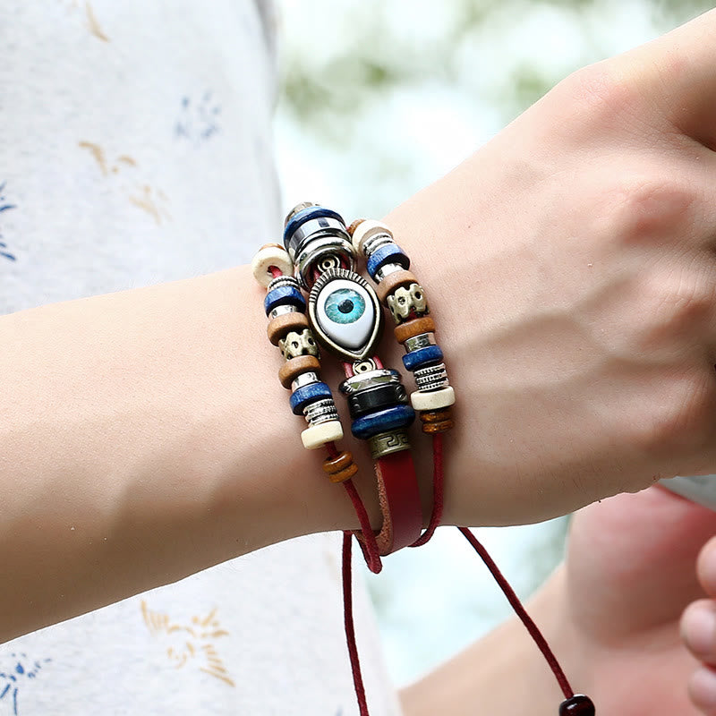 Tibetan Evil Eye Leather Adjustable Protection Bracelet