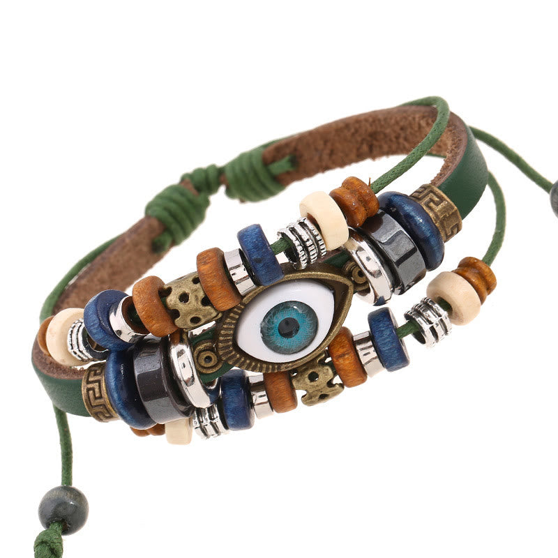 Tibetan Evil Eye Leather Adjustable Protection Bracelet