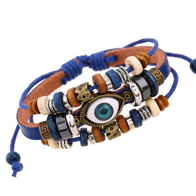 Tibetan Evil Eye Leather Adjustable Protection Bracelet